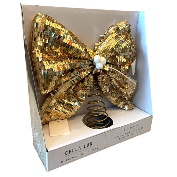 Bella Lux GOLD BOW Tree Topper Christmas Sparkle Viral 11x12  NEW - Picture 2 of 9